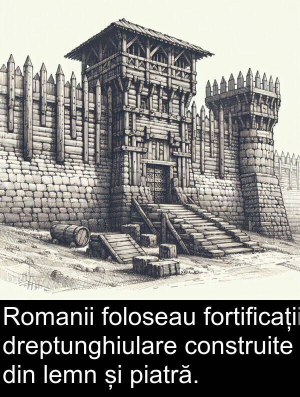 foloseau: Romanii foloseau fortificații dreptunghiulare construite din lemn și piatră.