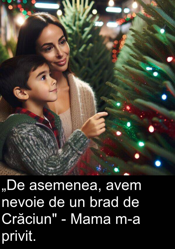 brad: „De asemenea, avem nevoie de un brad de Crăciun" - Mama m-a privit.