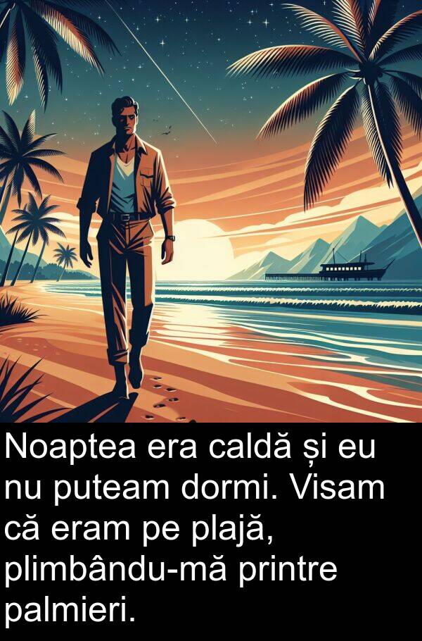 palmieri: Noaptea era caldă și eu nu puteam dormi. Visam că eram pe plajă, plimbându-mă printre palmieri.