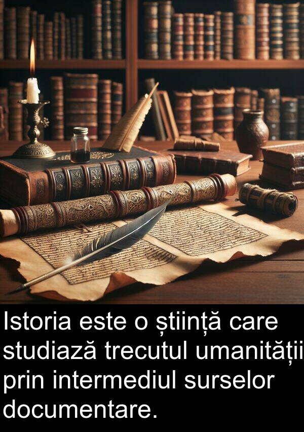 umanității: Istoria este o știință care studiază trecutul umanității prin intermediul surselor documentare.