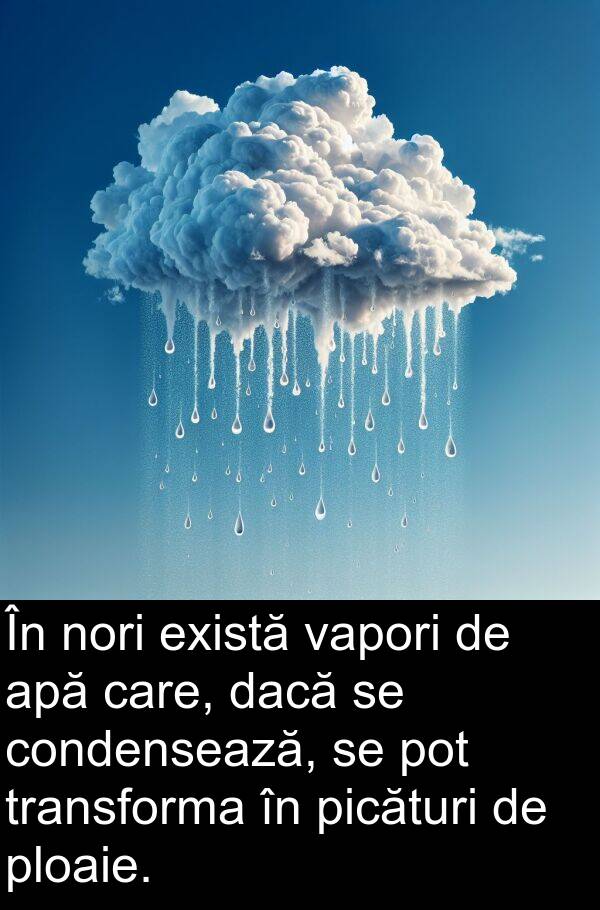 dacă: În nori există vapori de apă care, dacă se condensează, se pot transforma în picături de ploaie.