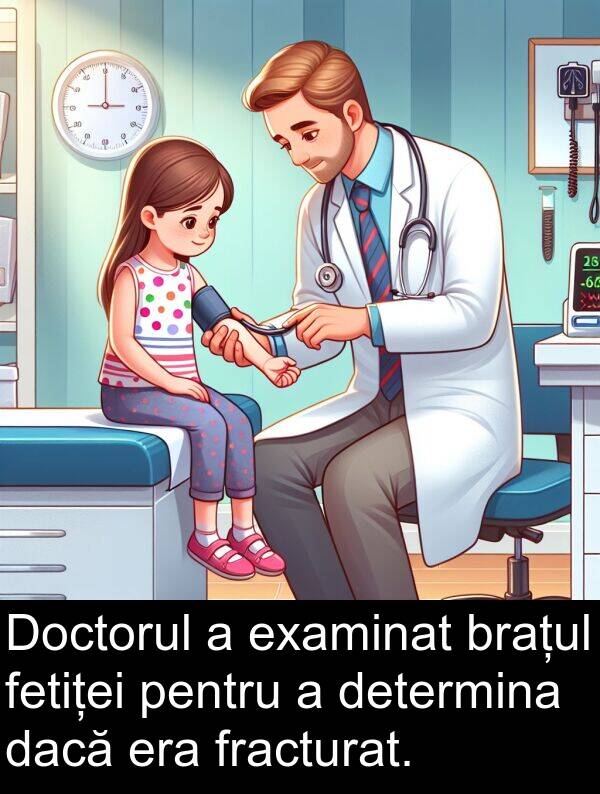 dacă: Doctorul a examinat brațul fetiței pentru a determina dacă era fracturat.