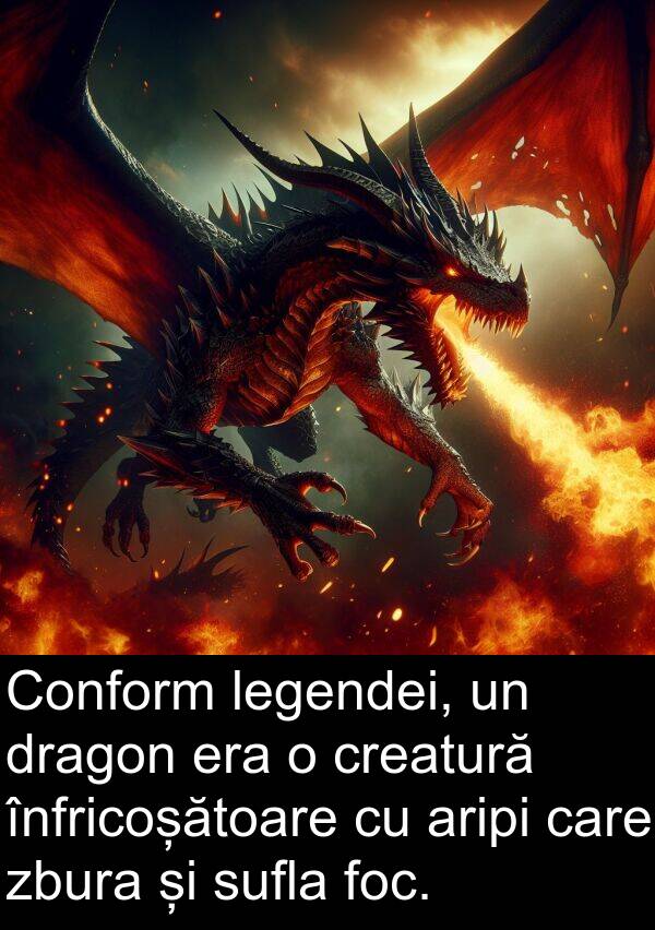 zbura: Conform legendei, un dragon era o creatură înfricoșătoare cu aripi care zbura și sufla foc.