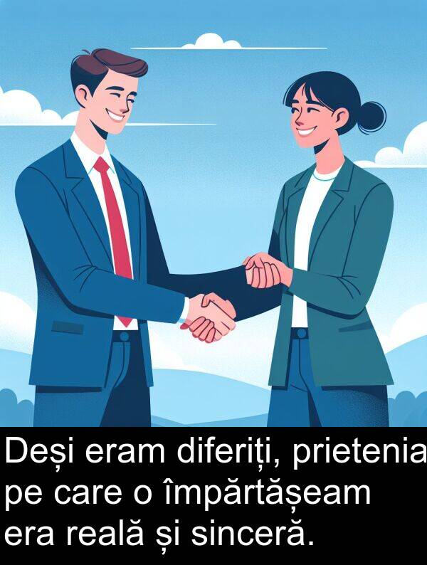 împărtășeam: Deși eram diferiți, prietenia pe care o împărtășeam era reală și sinceră.