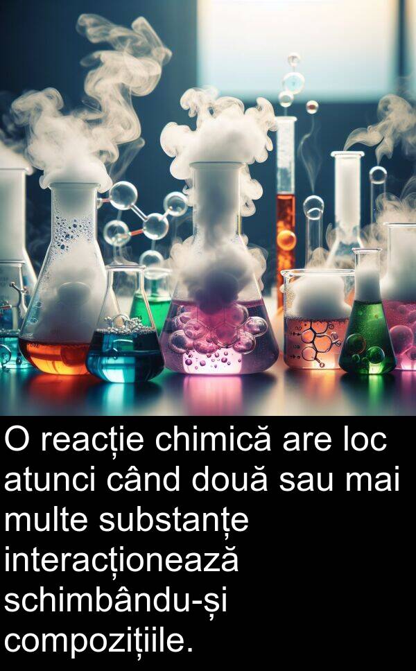 substanțe: O reacție chimică are loc atunci când două sau mai multe substanțe interacționează schimbându-și compozițiile.