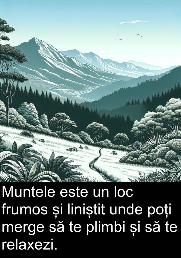 unde: Muntele este un loc frumos și liniștit unde poți merge să te plimbi și să te relaxezi.