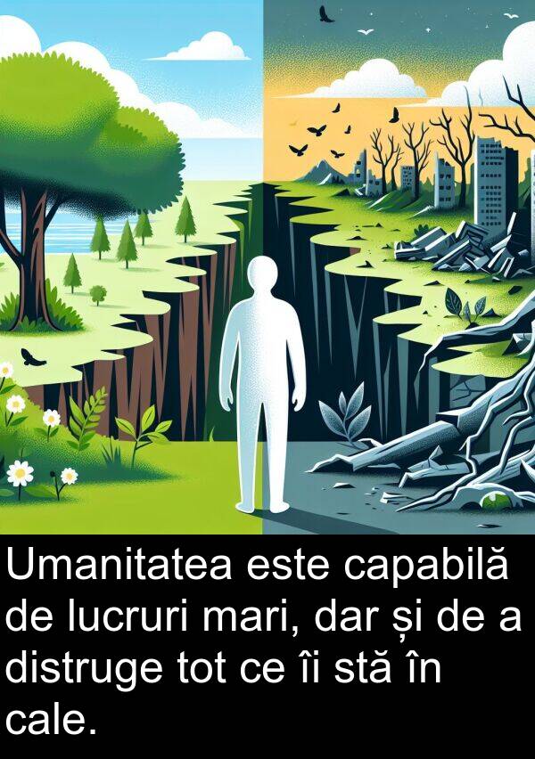 cale: Umanitatea este capabilă de lucruri mari, dar și de a distruge tot ce îi stă în cale.