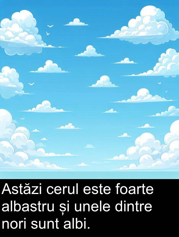 unele: Astăzi cerul este foarte albastru și unele dintre nori sunt albi.