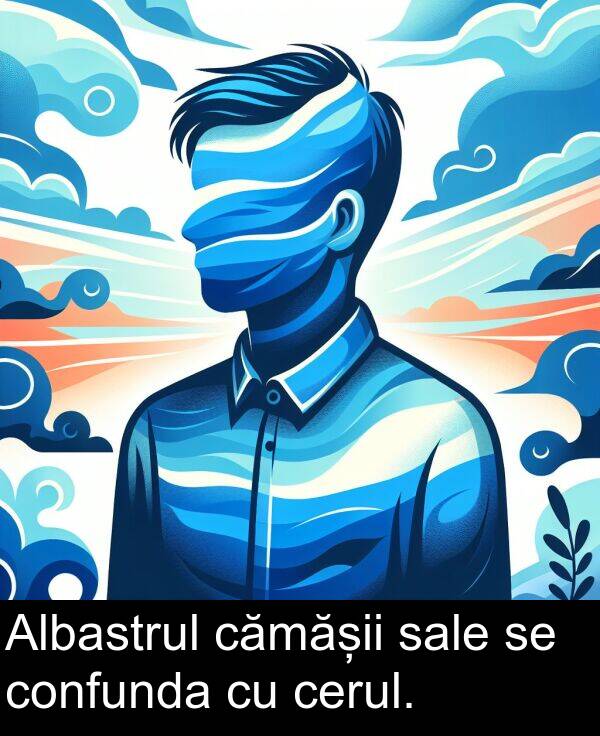 sale: Albastrul cămășii sale se confunda cu cerul.