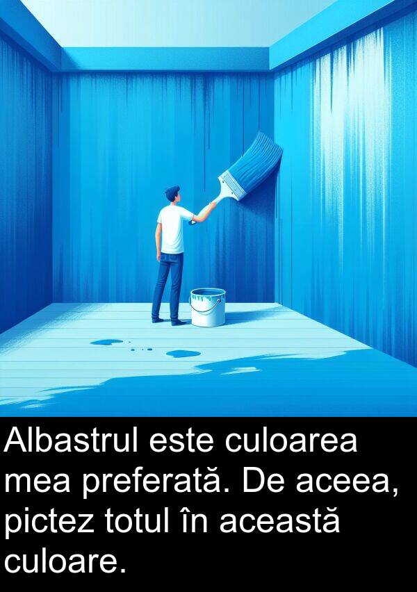 aceea: Albastrul este culoarea mea preferată. De aceea, pictez totul în această culoare.