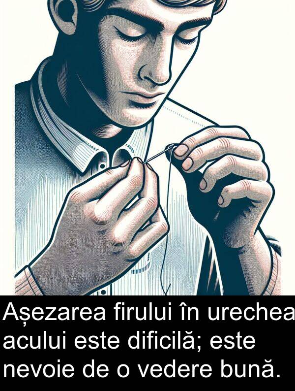 vedere: Așezarea firului în urechea acului este dificilă; este nevoie de o vedere bună.