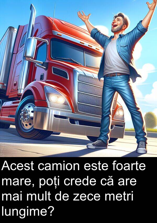 zece: Acest camion este foarte mare, poți crede că are mai mult de zece metri lungime?