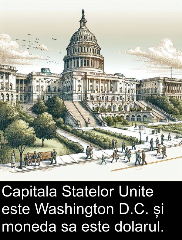 dolarul: Capitala Statelor Unite este Washington D.C. și moneda sa este dolarul.