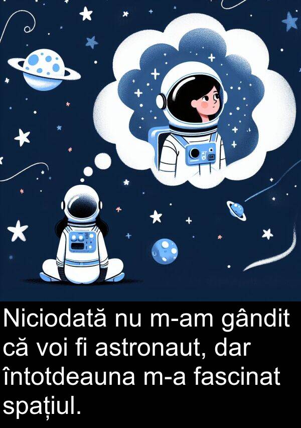 fascinat: Niciodată nu m-am gândit că voi fi astronaut, dar întotdeauna m-a fascinat spațiul.