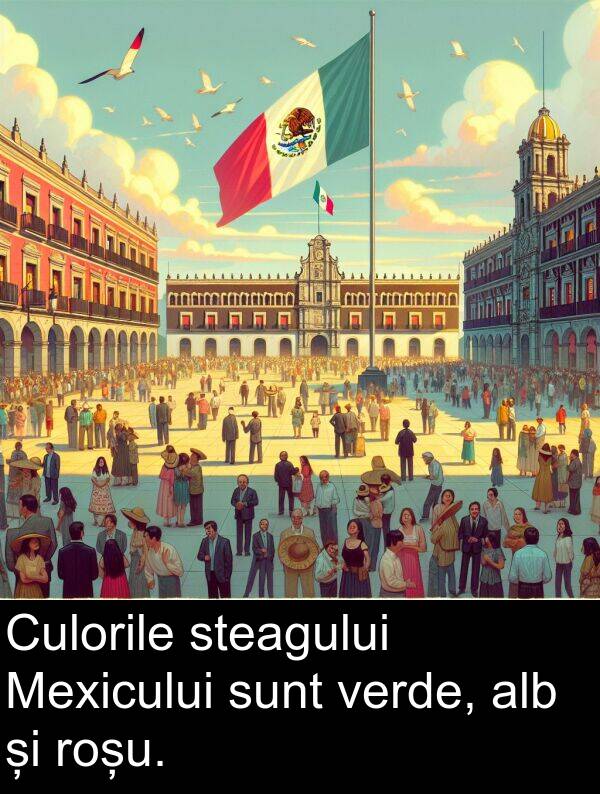 steagului: Culorile steagului Mexicului sunt verde, alb și roșu.