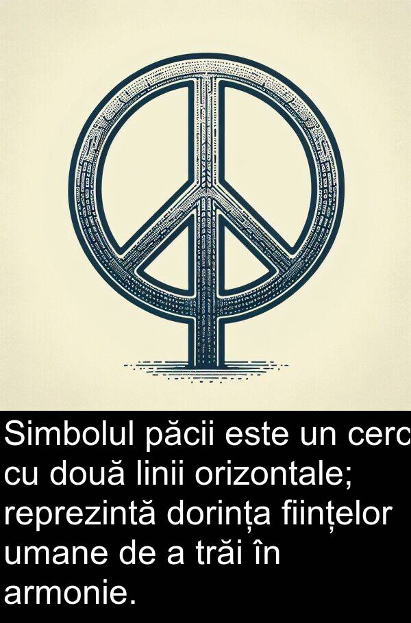 păcii: Simbolul păcii este un cerc cu două linii orizontale; reprezintă dorința ființelor umane de a trăi în armonie.