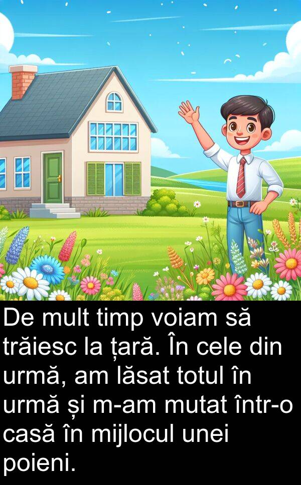 țară: De mult timp voiam să trăiesc la țară. În cele din urmă, am lăsat totul în urmă și m-am mutat într-o casă în mijlocul unei poieni.