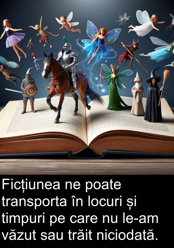 sau: Ficțiunea ne poate transporta în locuri și timpuri pe care nu le-am văzut sau trăit niciodată.