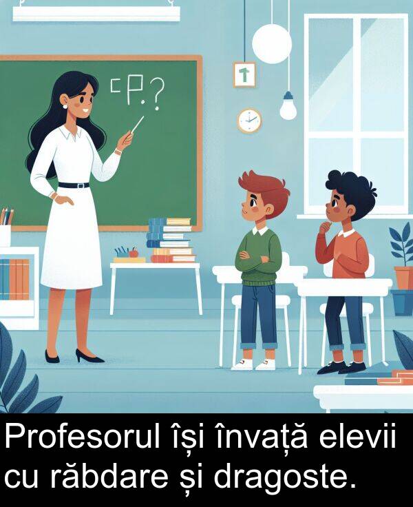 răbdare: Profesorul își învață elevii cu răbdare și dragoste.