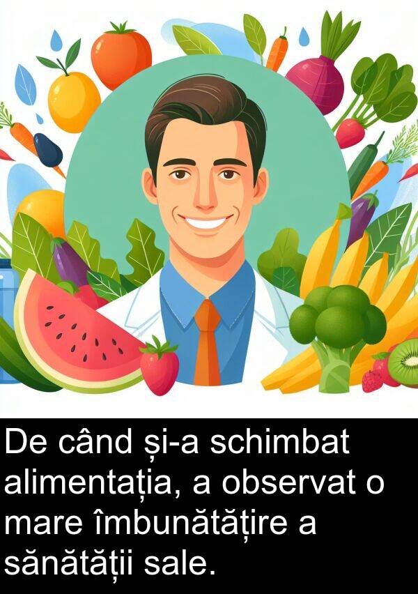 sănătății: De când și-a schimbat alimentația, a observat o mare îmbunătățire a sănătății sale.