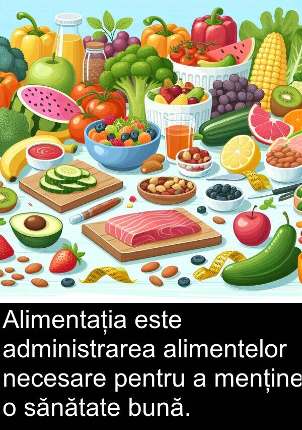 sănătate: Alimentația este administrarea alimentelor necesare pentru a menține o sănătate bună.