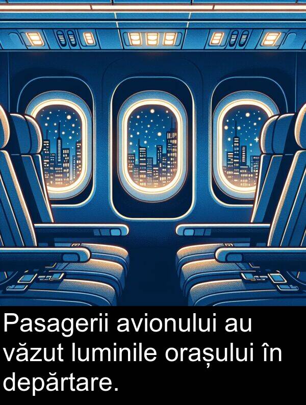 văzut: Pasagerii avionului au văzut luminile orașului în depărtare.