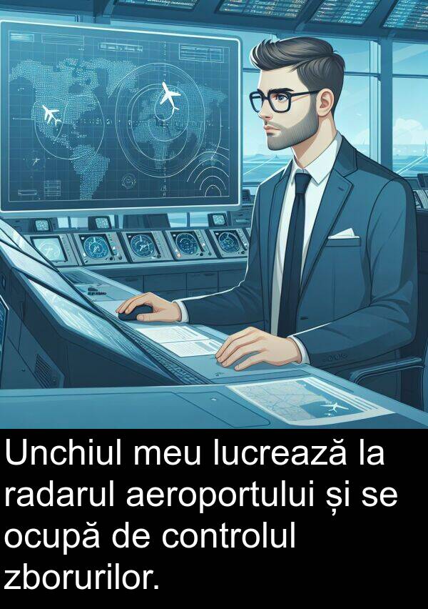 zborurilor: Unchiul meu lucrează la radarul aeroportului și se ocupă de controlul zborurilor.