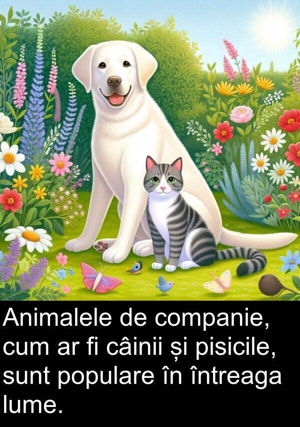 câinii: Animalele de companie, cum ar fi câinii și pisicile, sunt populare în întreaga lume.