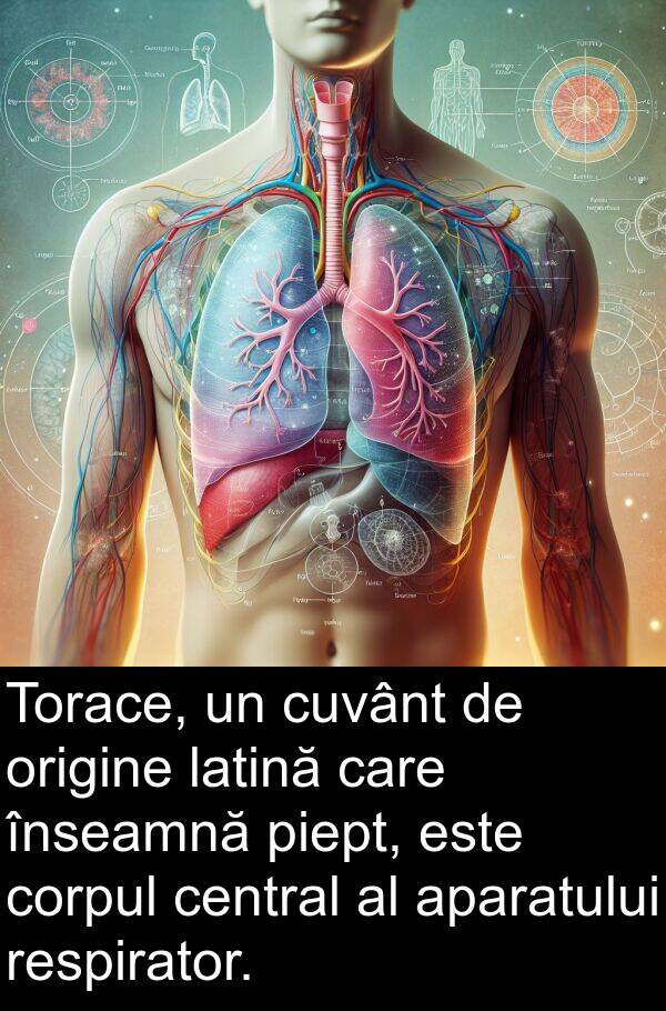 latină: Torace, un cuvânt de origine latină care înseamnă piept, este corpul central al aparatului respirator.