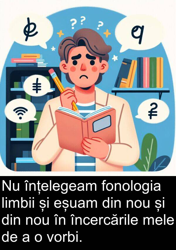 fonologia: Nu înțelegeam fonologia limbii și eșuam din nou și din nou în încercările mele de a o vorbi.