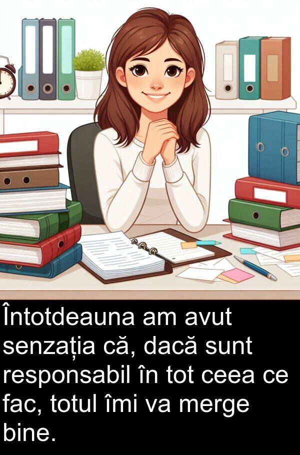 dacă: Întotdeauna am avut senzația că, dacă sunt responsabil în tot ceea ce fac, totul îmi va merge bine.