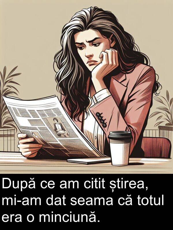 dat: După ce am citit știrea, mi-am dat seama că totul era o minciună.