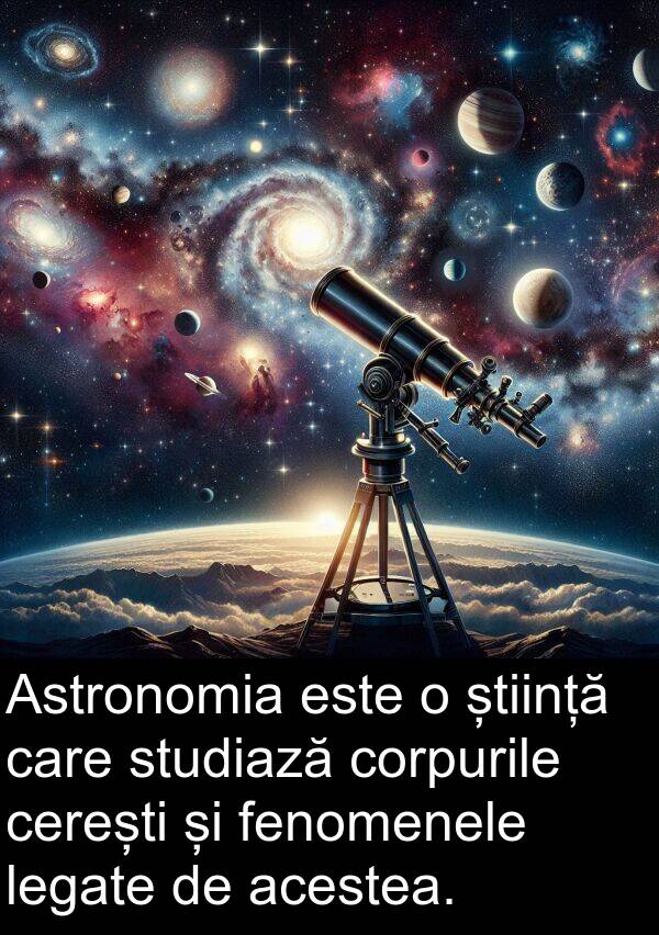 acestea: Astronomia este o știință care studiază corpurile cerești și fenomenele legate de acestea.