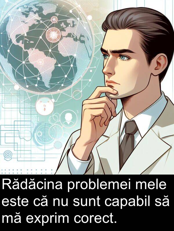 problemei: Rădăcina problemei mele este că nu sunt capabil să mă exprim corect.