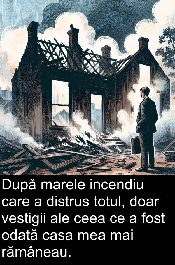 rămâneau: După marele incendiu care a distrus totul, doar vestigii ale ceea ce a fost odată casa mea mai rămâneau.