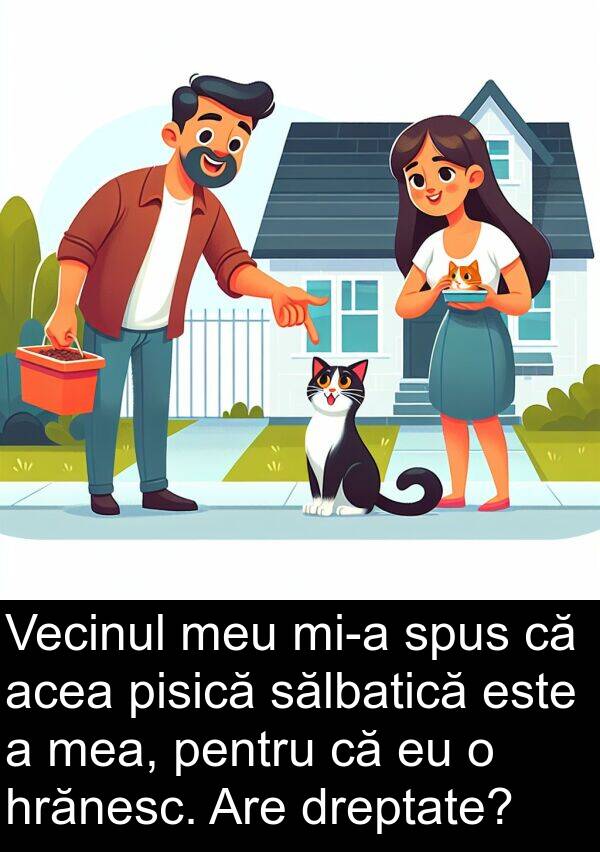 hrănesc: Vecinul meu mi-a spus că acea pisică sălbatică este a mea, pentru că eu o hrănesc. Are dreptate?