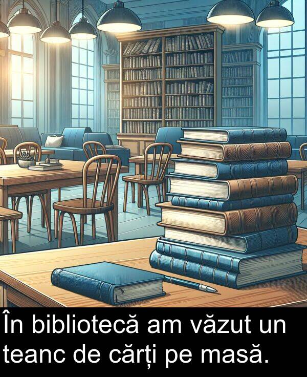 văzut: În bibliotecă am văzut un teanc de cărți pe masă.