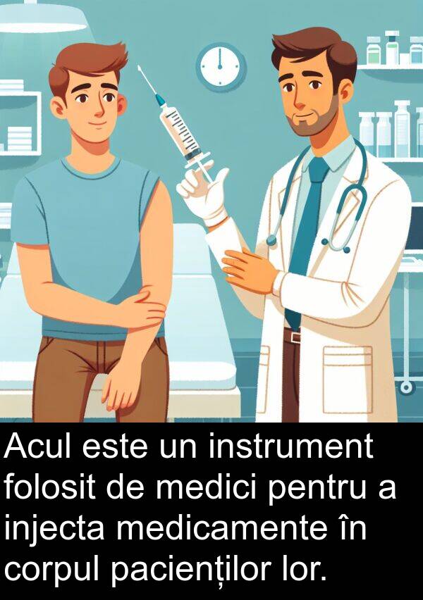 pacienților: Acul este un instrument folosit de medici pentru a injecta medicamente în corpul pacienților lor.