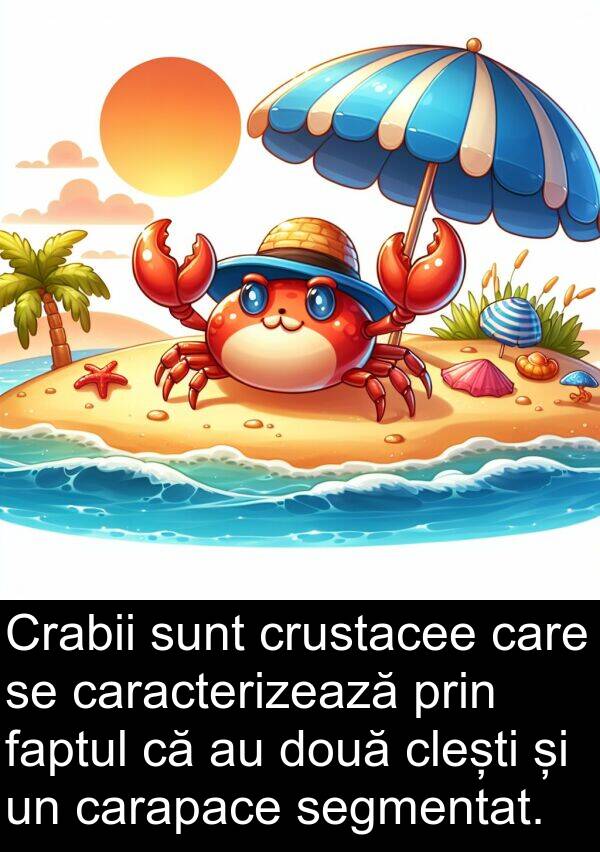 faptul: Crabii sunt crustacee care se caracterizează prin faptul că au două clești și un carapace segmentat.