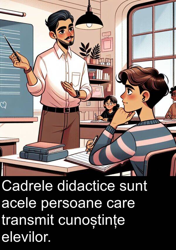 acele: Cadrele didactice sunt acele persoane care transmit cunoștințe elevilor.