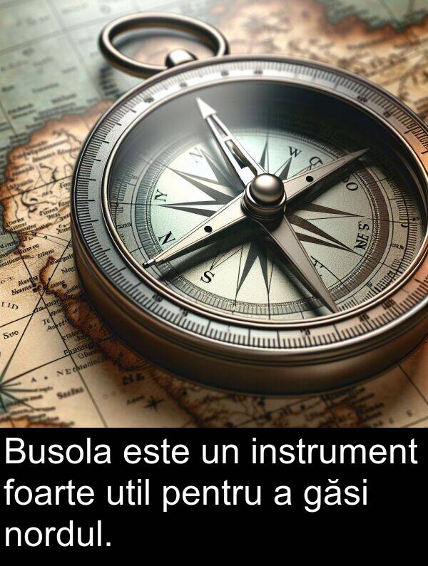 instrument: Busola este un instrument foarte util pentru a găsi nordul.