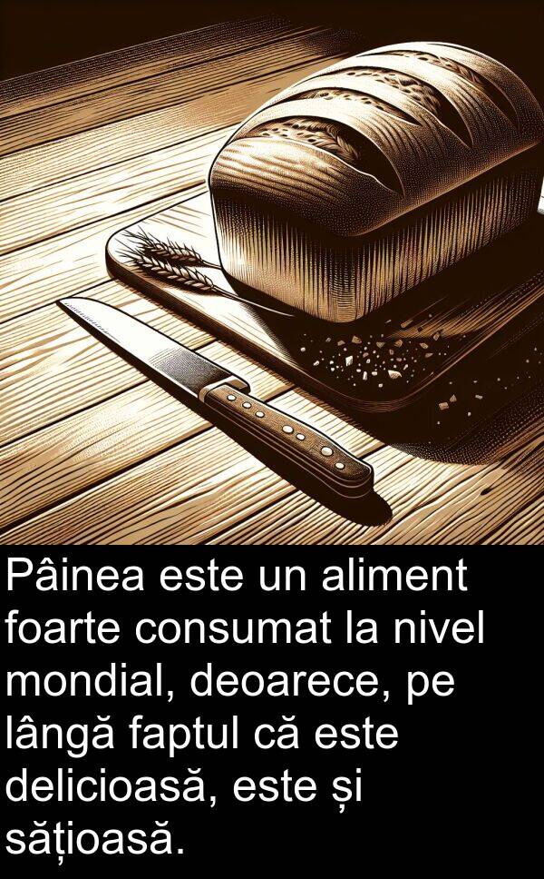 lângă: Pâinea este un aliment foarte consumat la nivel mondial, deoarece, pe lângă faptul că este delicioasă, este și sățioasă.