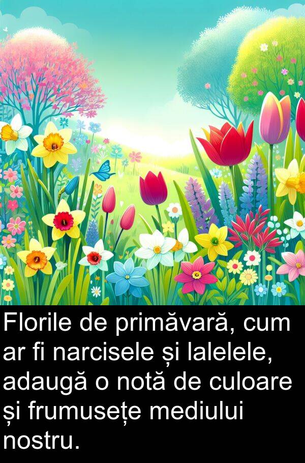 narcisele: Florile de primăvară, cum ar fi narcisele și lalelele, adaugă o notă de culoare și frumusețe mediului nostru.