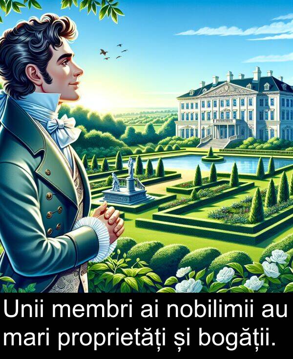 bogății: Unii membri ai nobilimii au mari proprietăți și bogății.