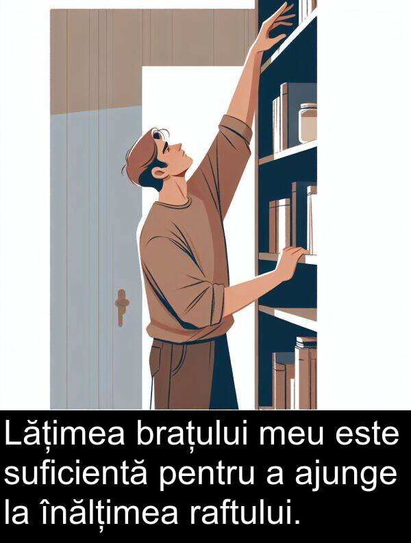 înălțimea: Lățimea brațului meu este suficientă pentru a ajunge la înălțimea raftului.