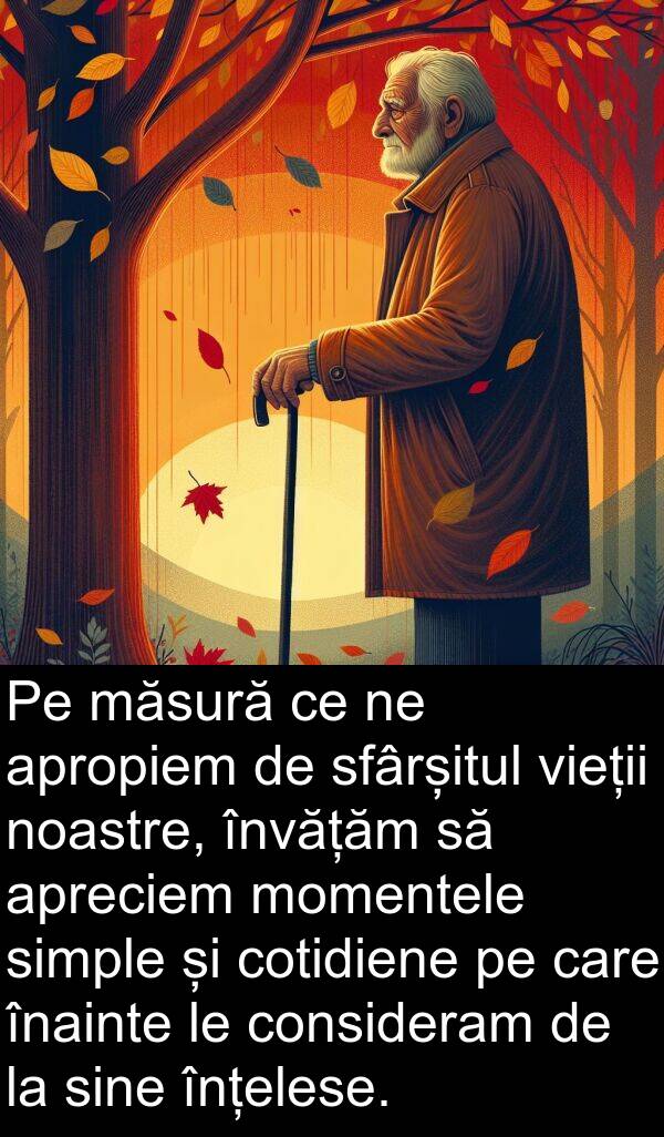 sine: Pe măsură ce ne apropiem de sfârșitul vieții noastre, învățăm să apreciem momentele simple și cotidiene pe care înainte le consideram de la sine înțelese.