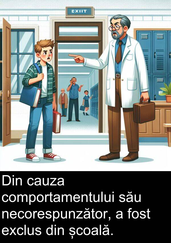 necorespunzător: Din cauza comportamentului său necorespunzător, a fost exclus din școală.