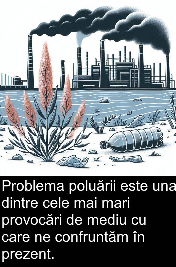 una: Problema poluării este una dintre cele mai mari provocări de mediu cu care ne confruntăm în prezent.