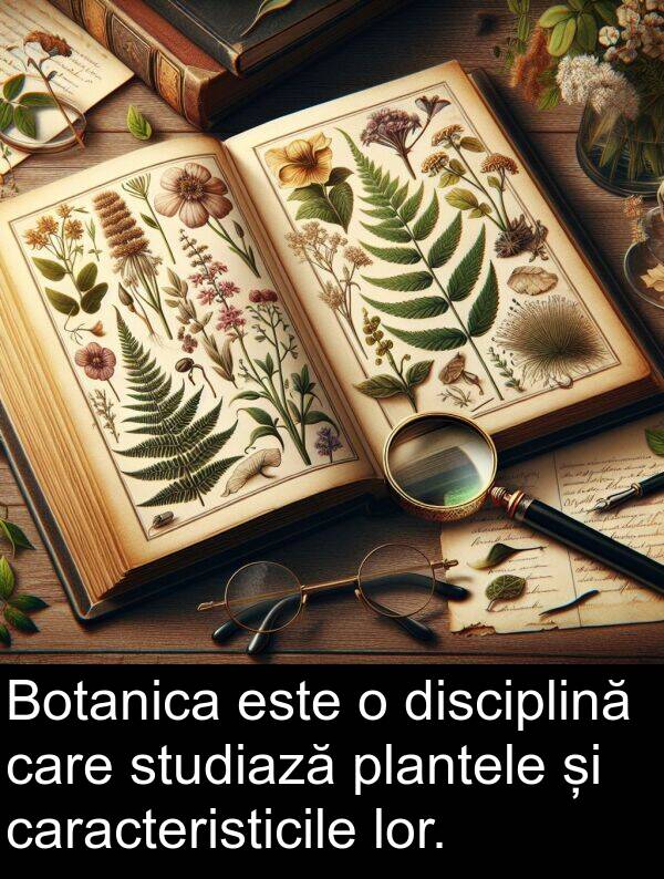 disciplină: Botanica este o disciplină care studiază plantele și caracteristicile lor.