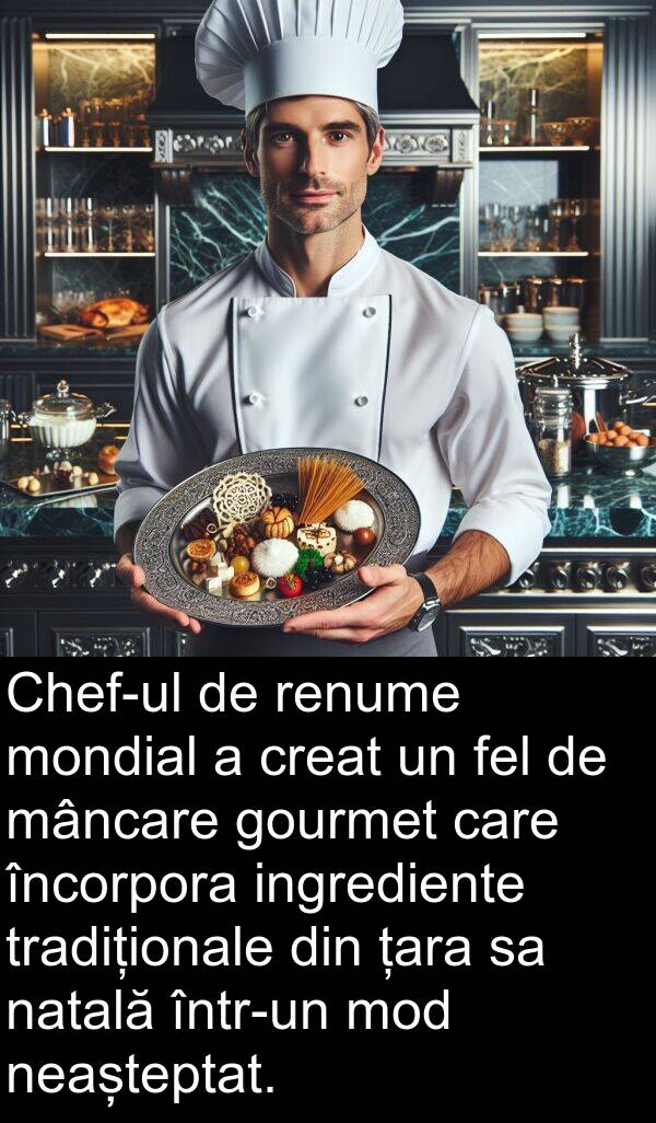 țara: Chef-ul de renume mondial a creat un fel de mâncare gourmet care încorpora ingrediente tradiționale din țara sa natală într-un mod neașteptat.